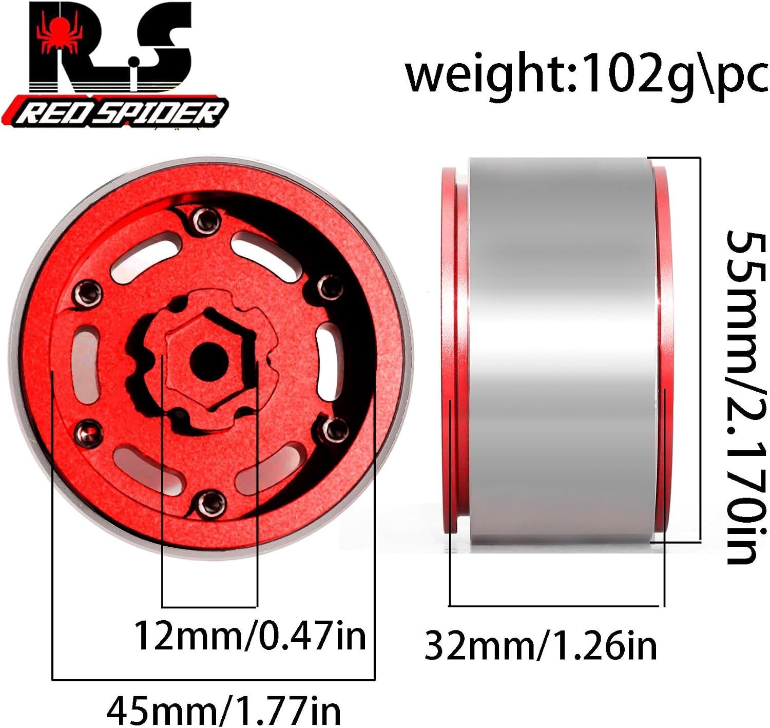 Red Spider Vintage Design 1.9inch Beadlock Wheel Rims Aluminum Alloy - Image 6